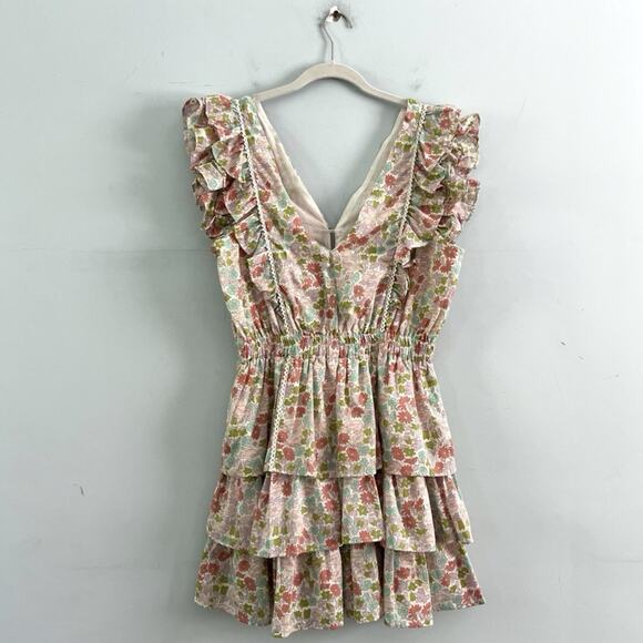 NWT Anthropologie Love The Label Ines Ivory Floral Tiered Ruffle Mini Dress - Picture 6 of 9